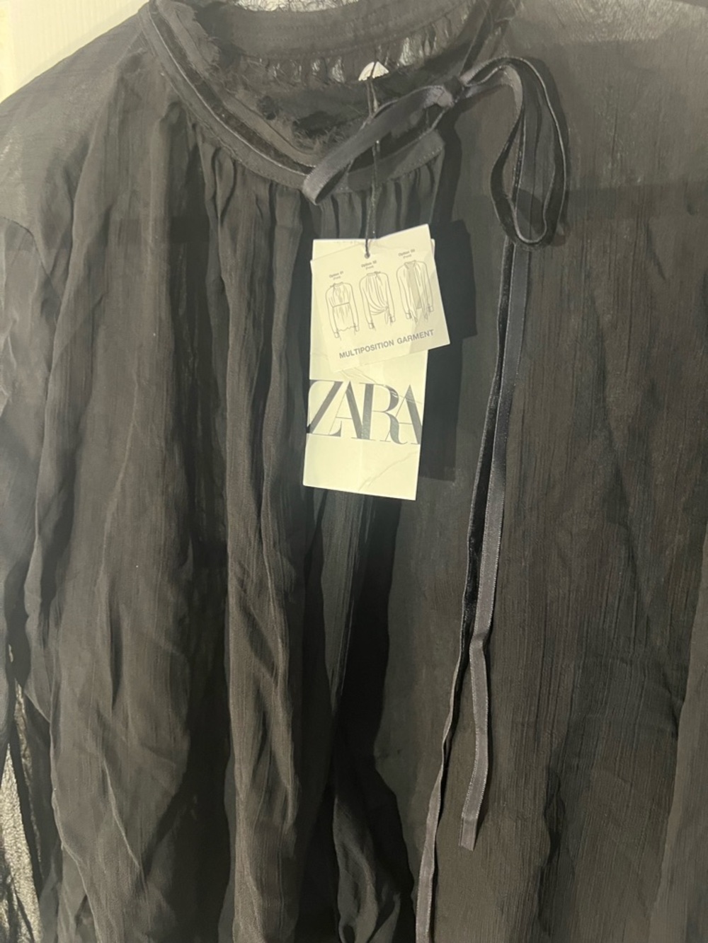 ZARA Sheer Black Chiffon Multi-position Blouse. S - Picture 14 of 16